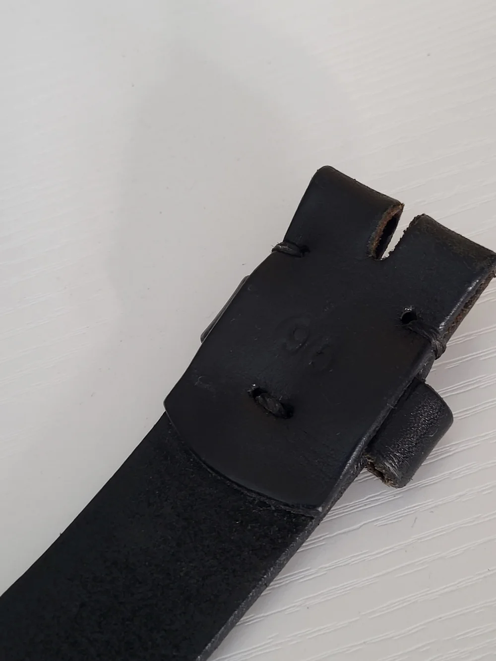 Zilker Black Leather Men’s Belt with White Embroidered Detail No Buckle